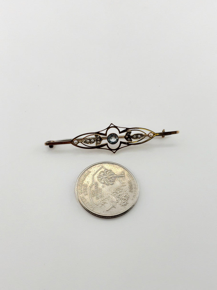 Art Deco Aquamarine Seed Pearl Pin