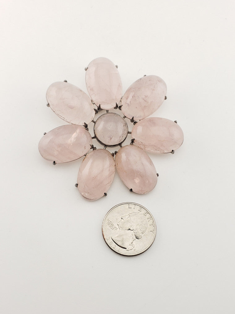 Rose Quartz Flower Brooch