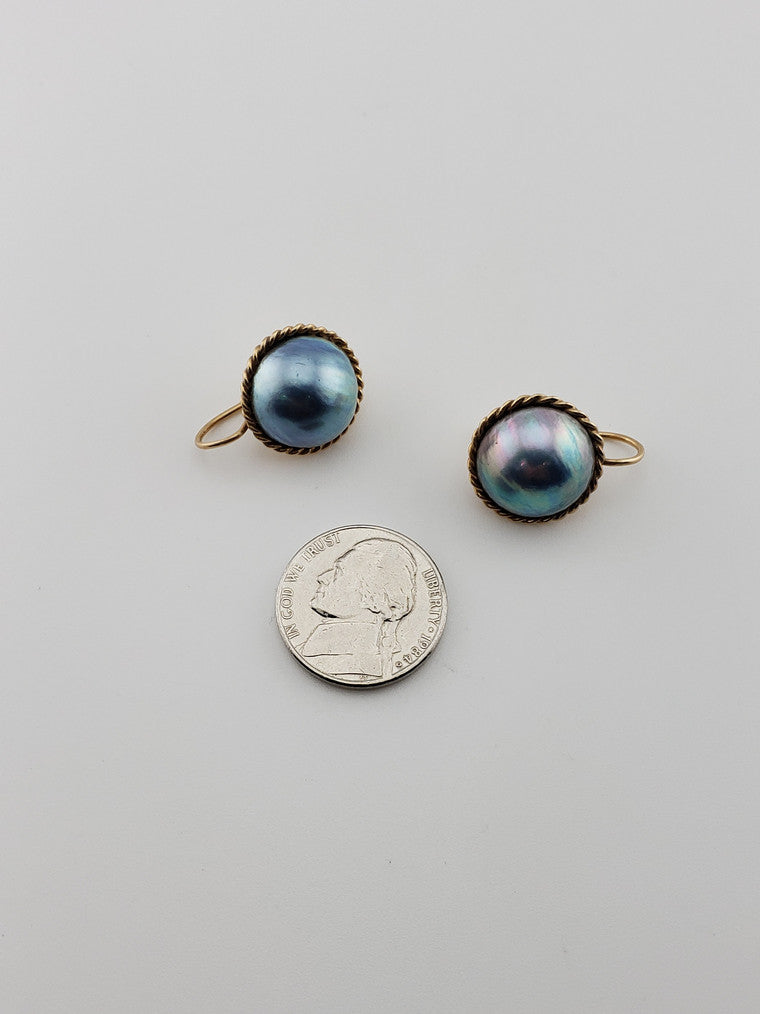 Grey Mobe Pearl Wire Earrings