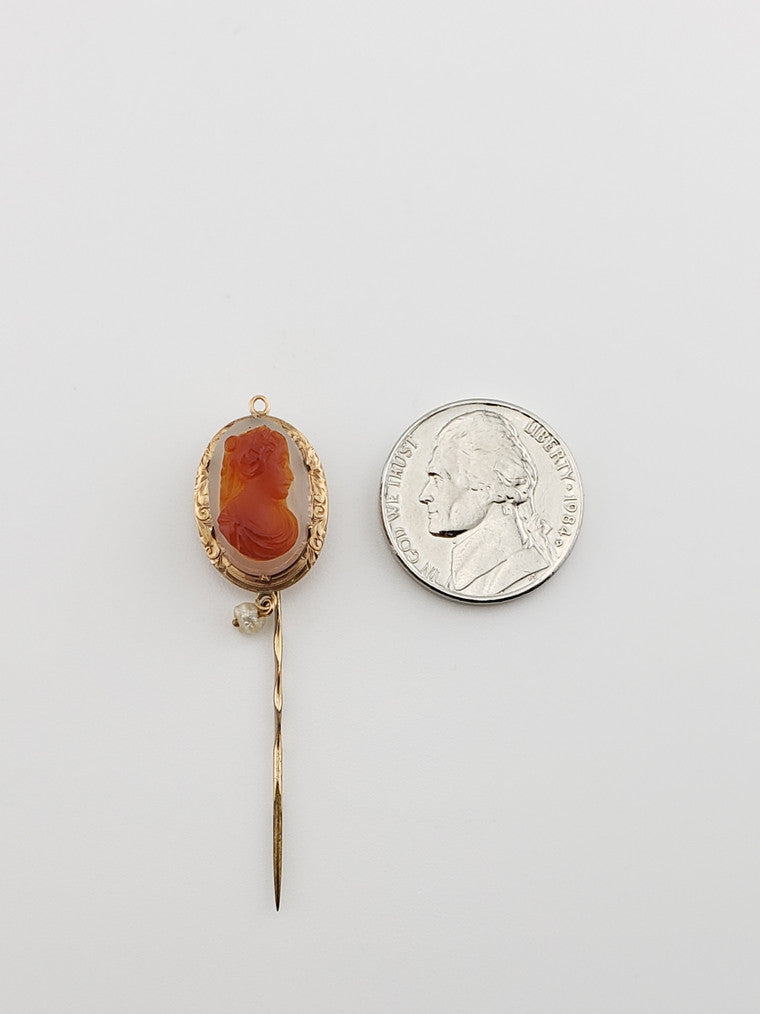 Cameo and Pearl Dangle Pin
