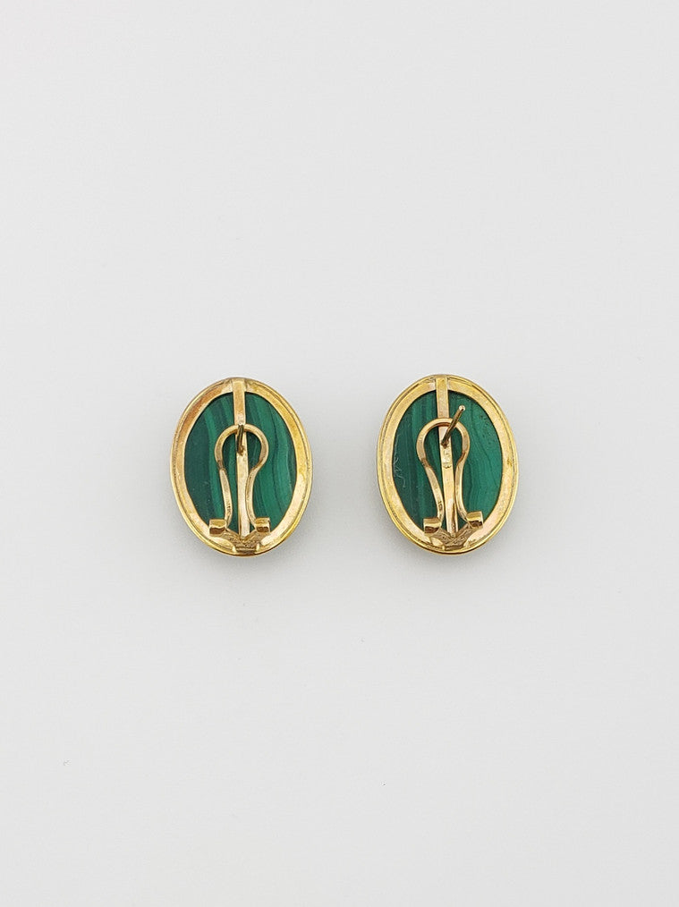 14k Oval Malachite Earrings