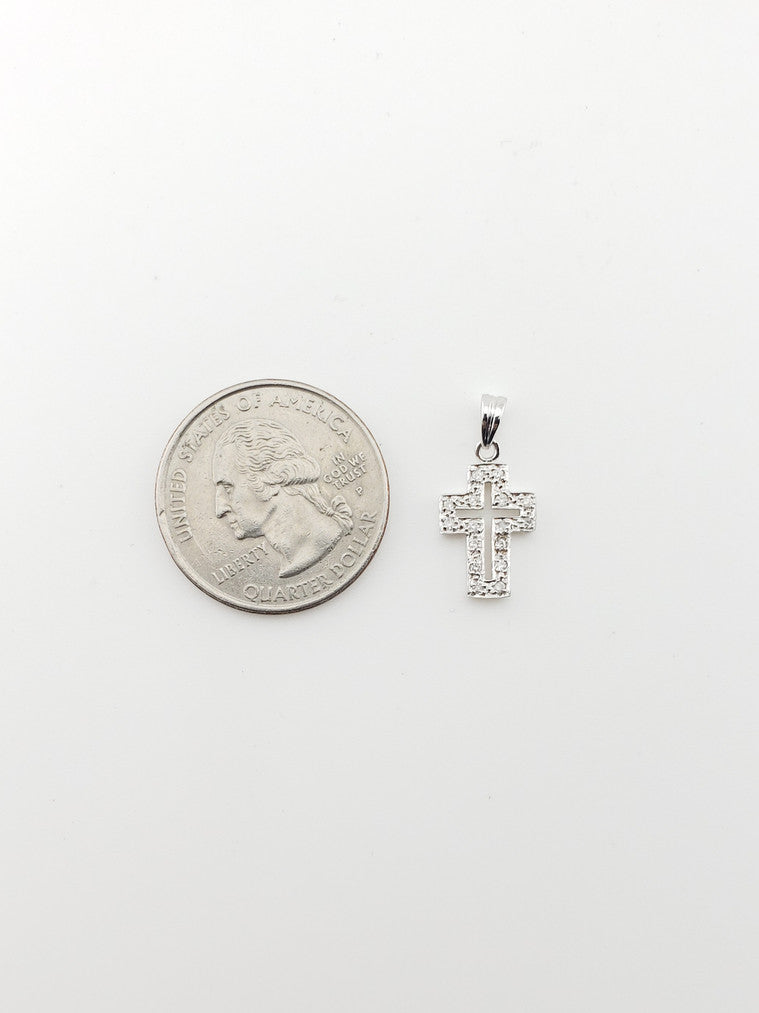 14k White Gold Diamond Cross