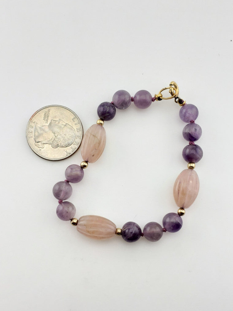 GF Rose Quartz & Purple Bead Bracelet