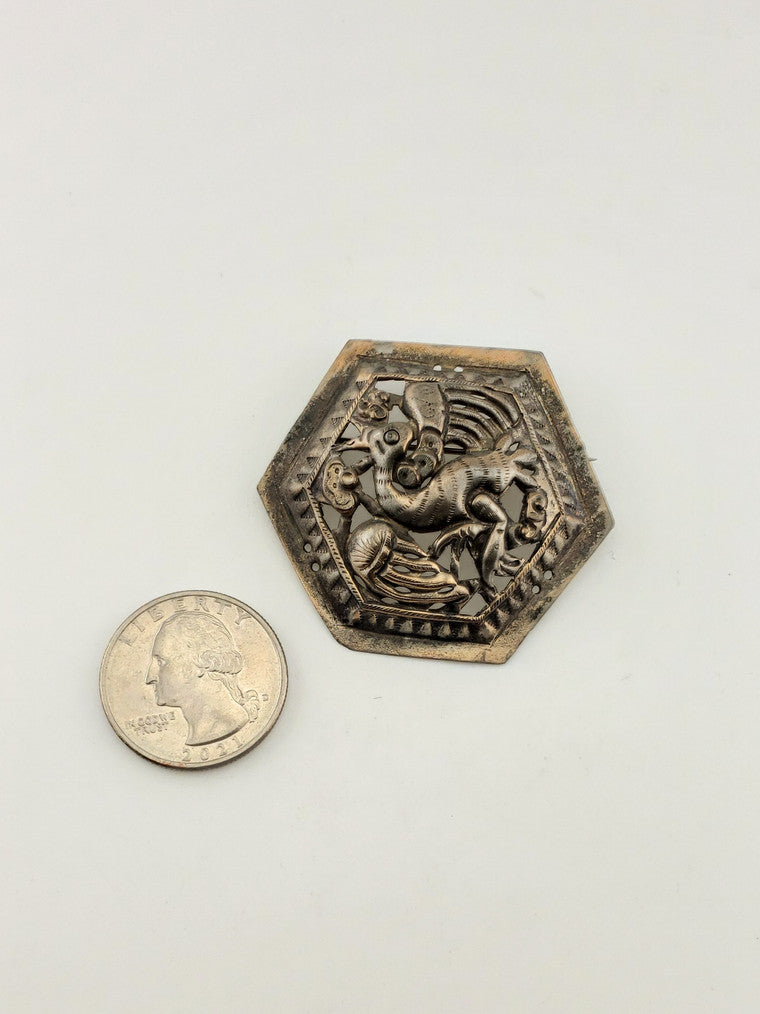 Silver Coin Phoenix Bird Pin