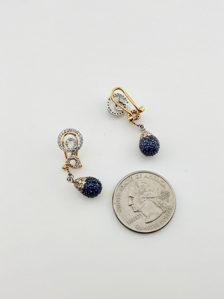 Mixed Gold Sapphire and Diamond Earrings
