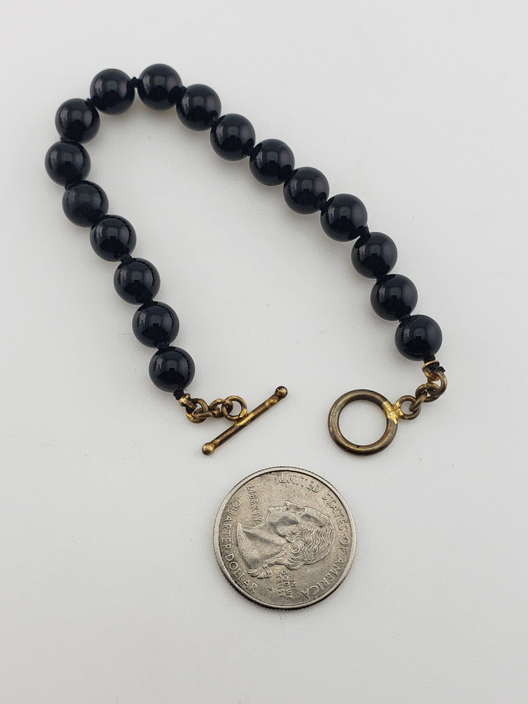 Black Onyx Beaded Bracelet w/ Vermeil Toggle