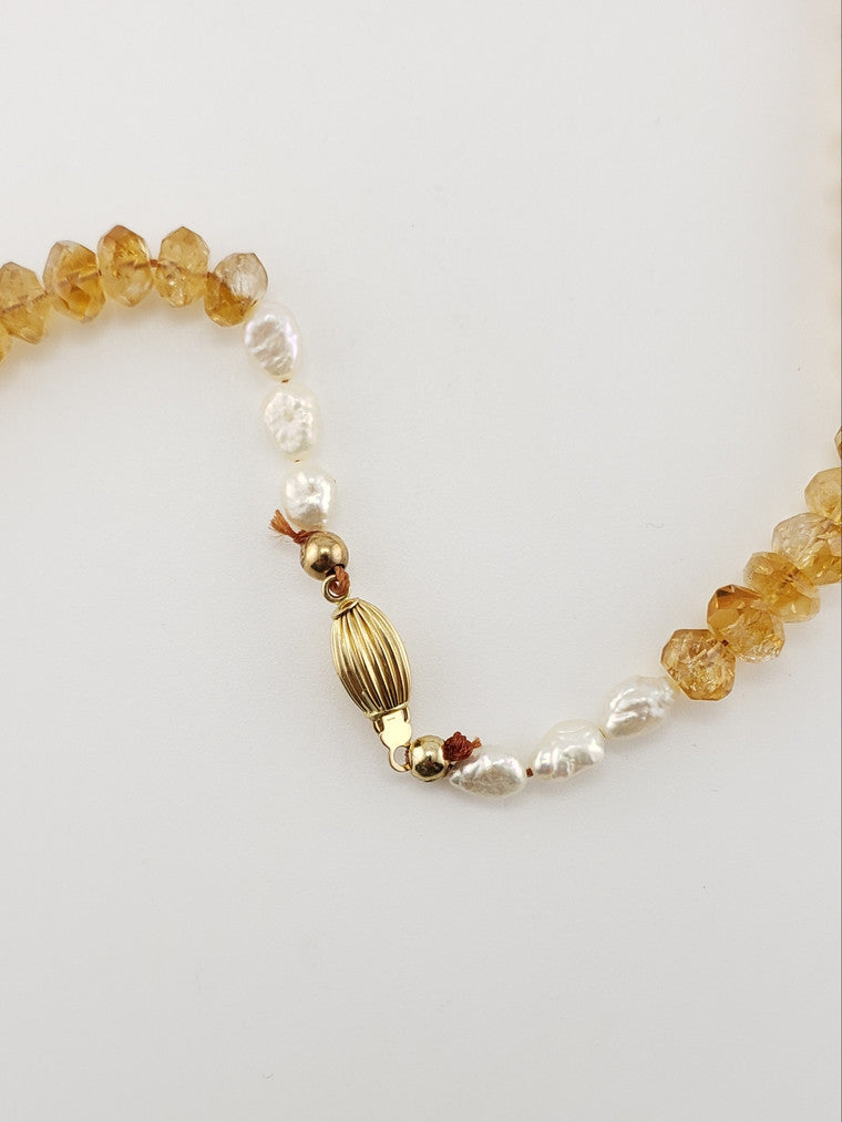 Citrine & Pearl Strand 16"