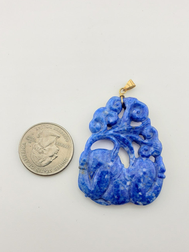 Carved Laughing Head Lapis Pendant