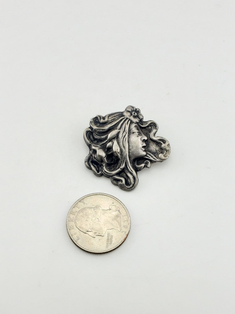 Art Nouveau Silver Lady Pin