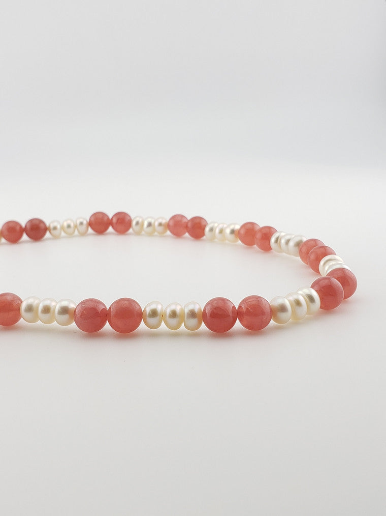 Rhodochrosite & Pearl Strand 19"