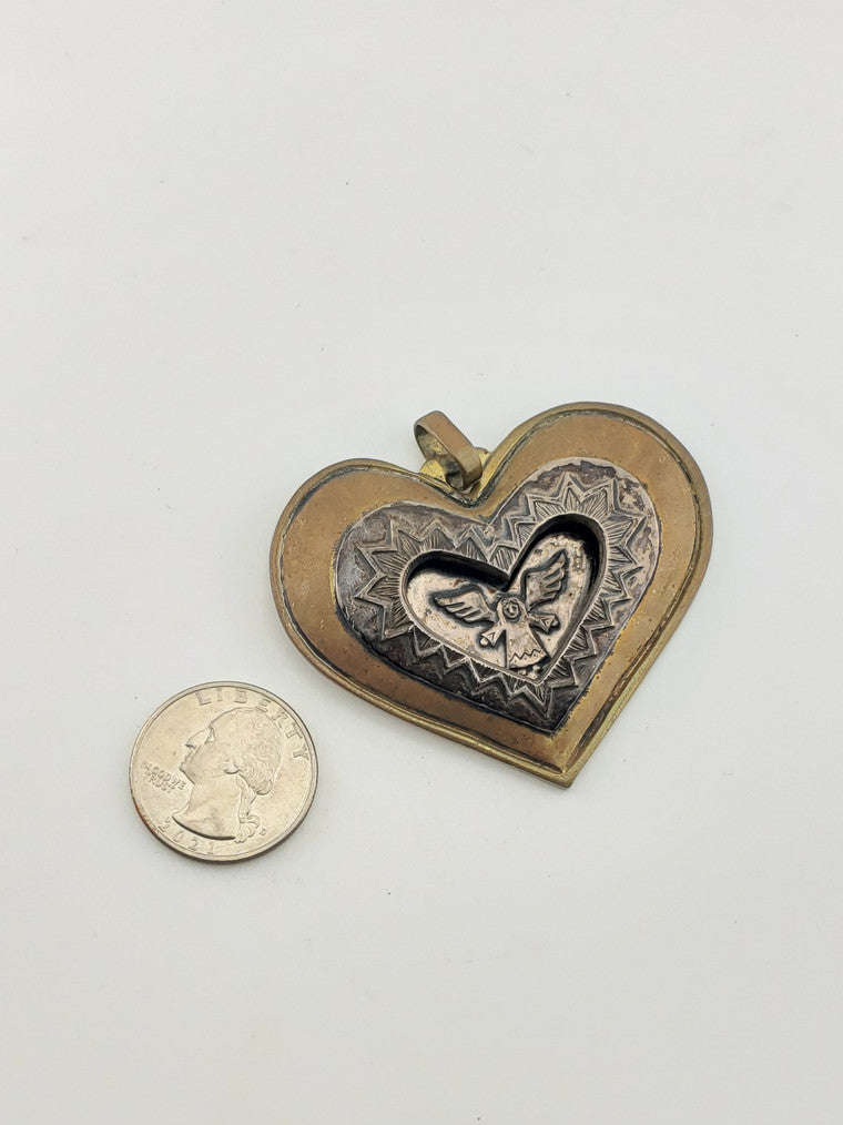 Brass & Silver Heart Pendant
