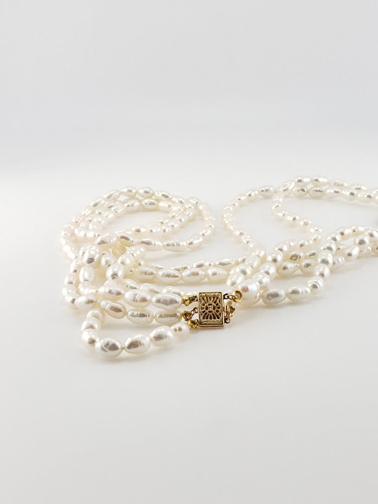 Triple Pearl Strand #52- w/ Jade