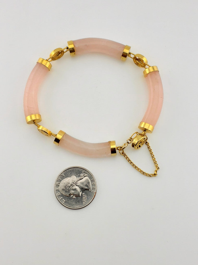 Gold Plate Round Pink Quartz Bar Bracelet