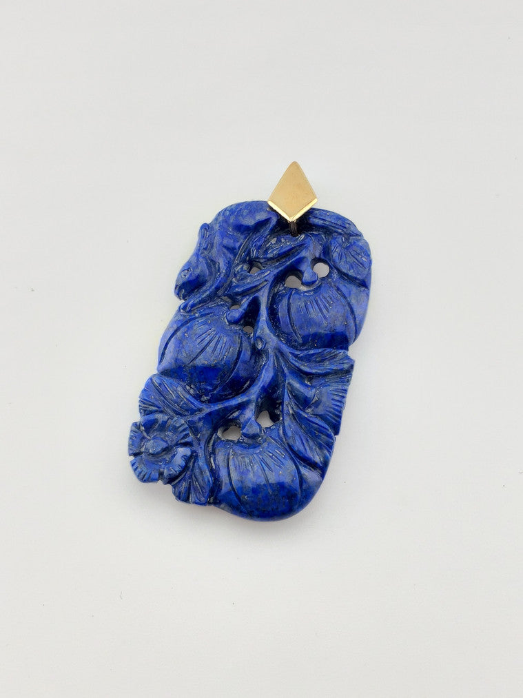 Carved Lapis Pendant w/ 14k Bale