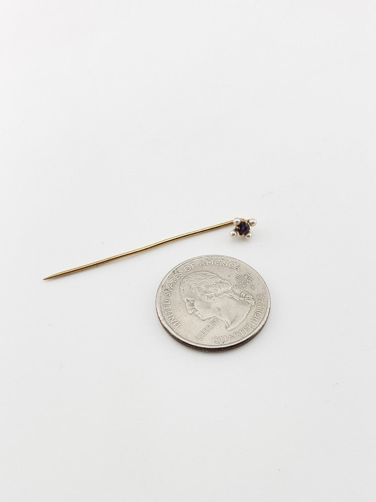 Amethyst and Seed Pearls Stickpin