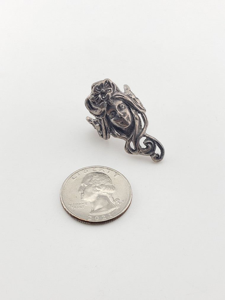 Silver Art Nouveau Long Face Ring