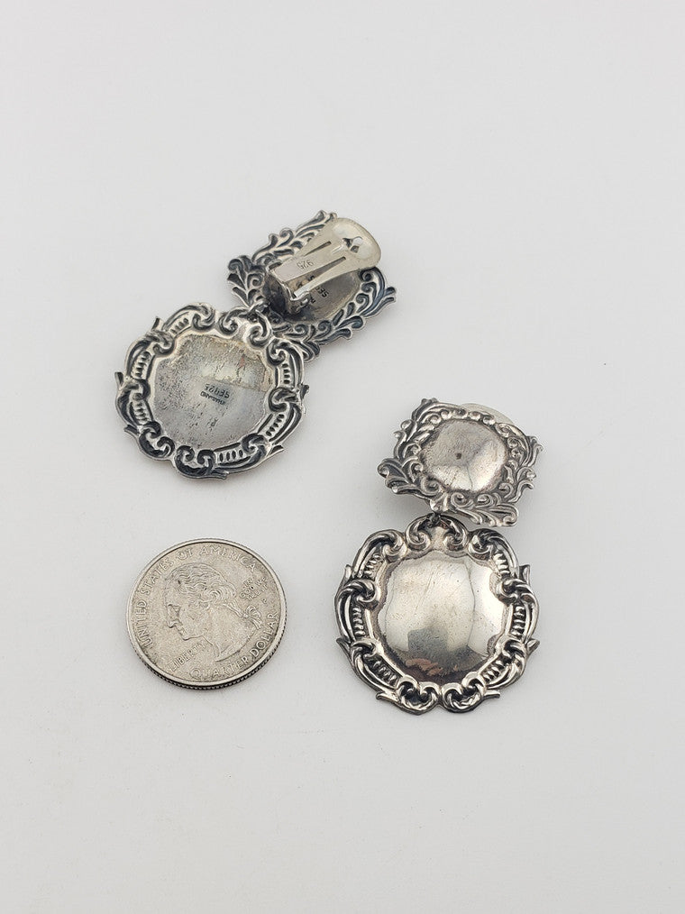 SS Repousse Luggage Tag Dangle Earrings