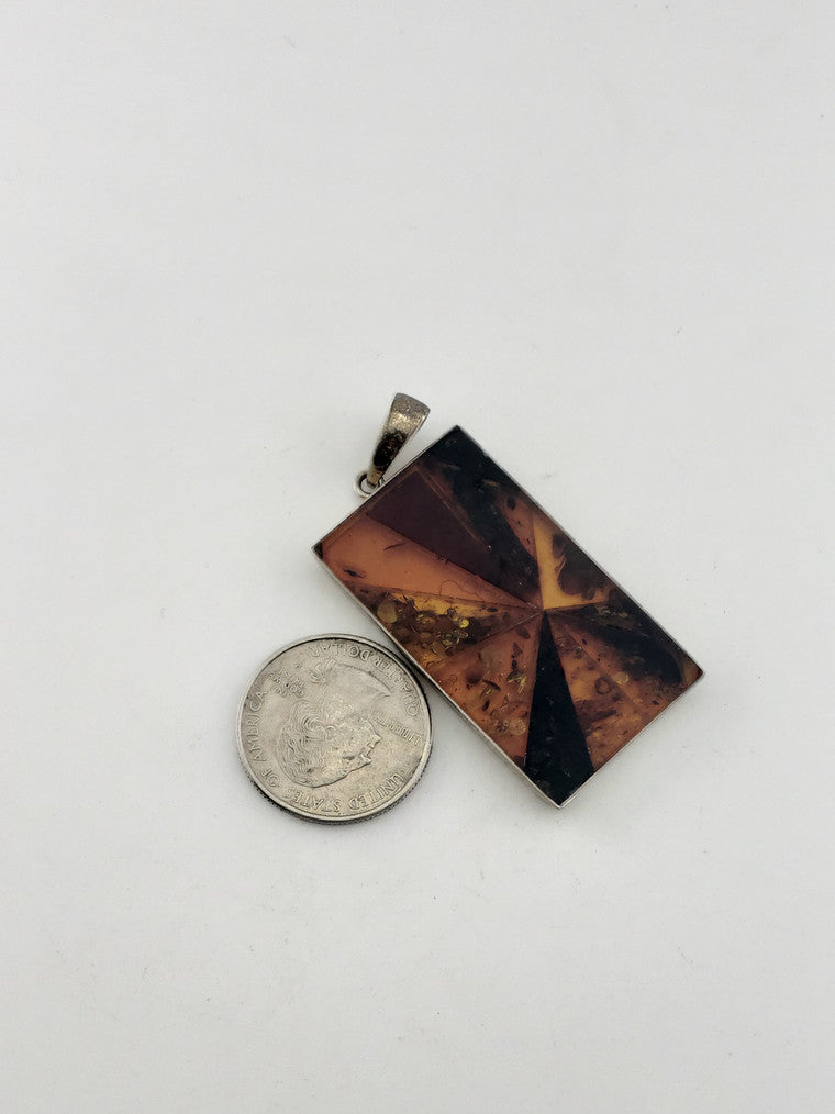 SS Rectangle Amber Pendant