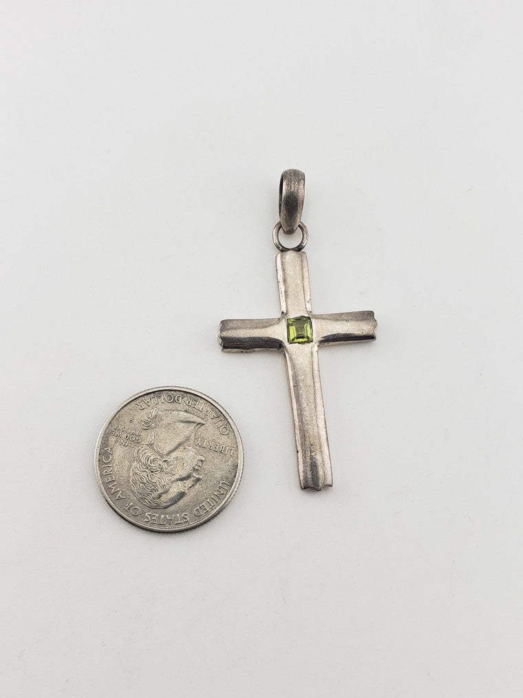 SS Peridot Cross Pendant