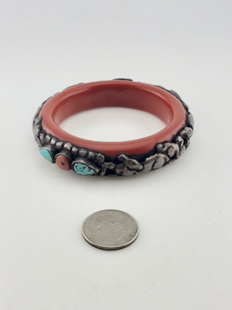 SS & Coral Bracelet w/ Turquoise