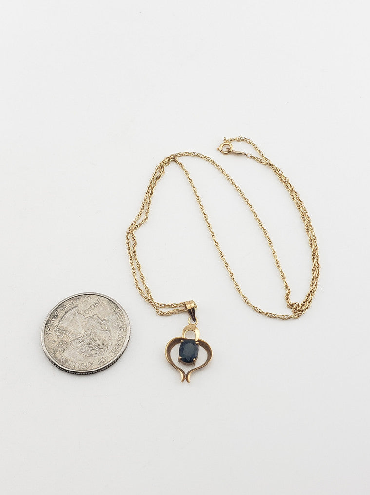 Vintage Twisted Heart Sapphire Pendant w/ Chain