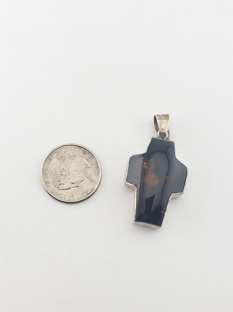 SS Amber Cross Pendant #3