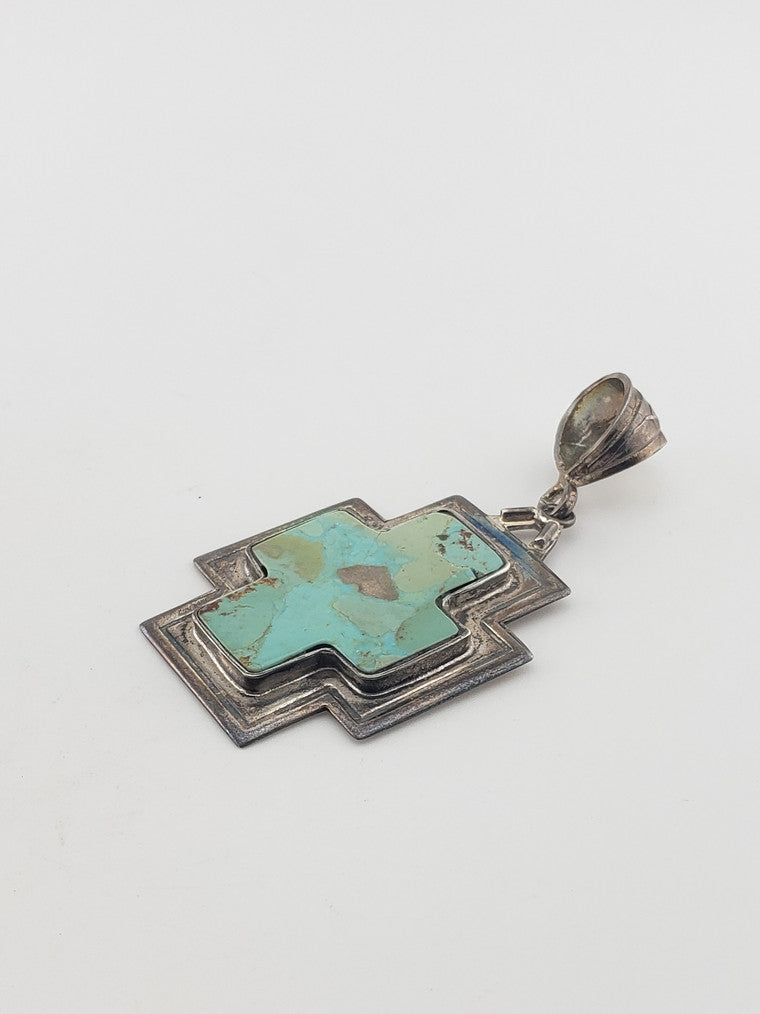 SS Turquoise Cross Pendant #3
