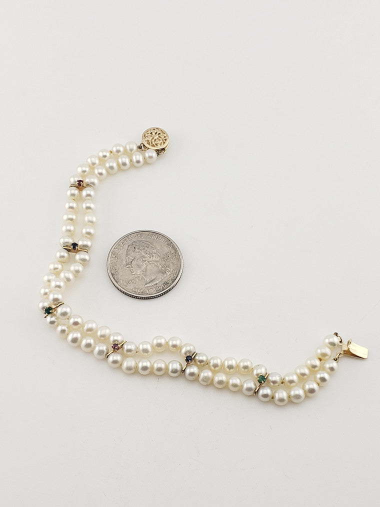 Two Strand Pearl Bracelet w/ Tiny Gems