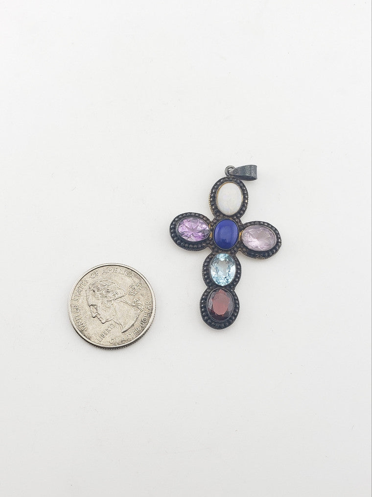 Vermeil Multi Color Cross Pendant