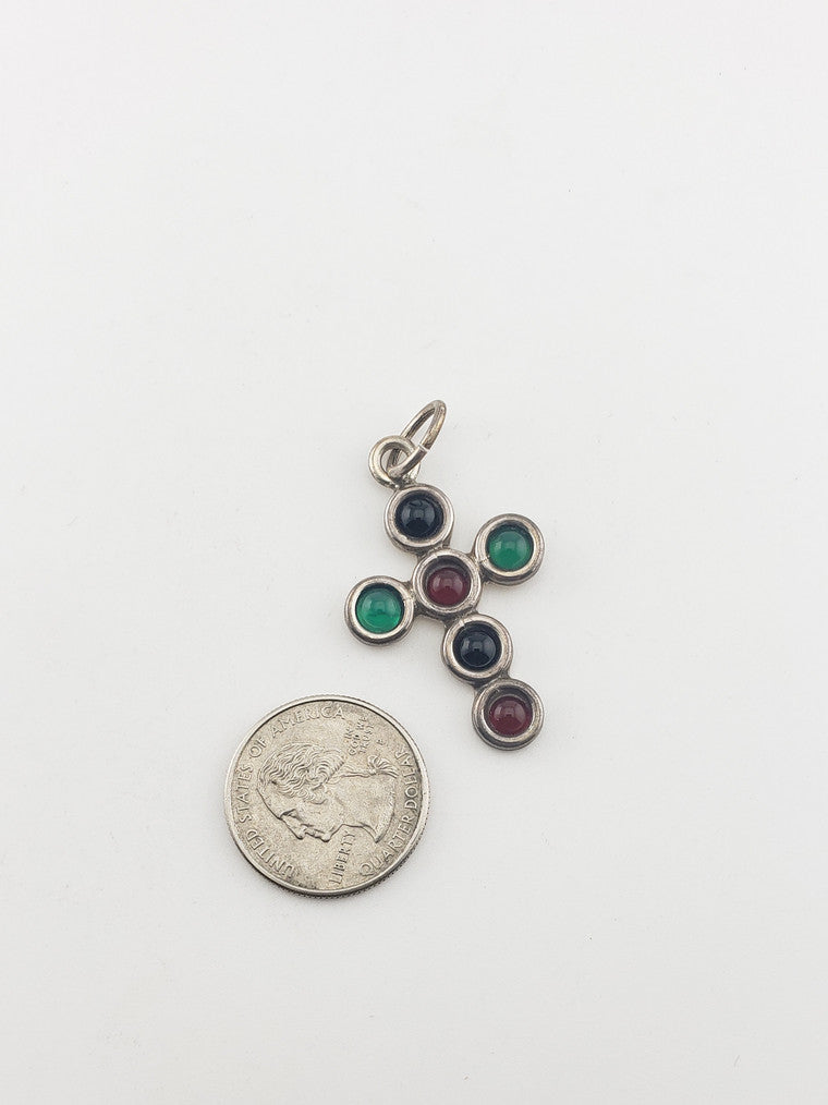 SS Cross w/ Carnelian Onyx & Chrysoprase Pendant