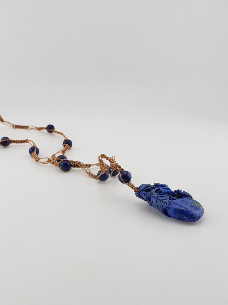 Macrame Lapis Pendant Necklace
