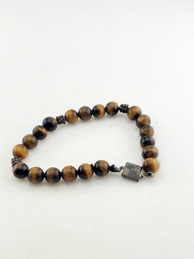 Tiger Eye Beaded Bracelet w/ SS