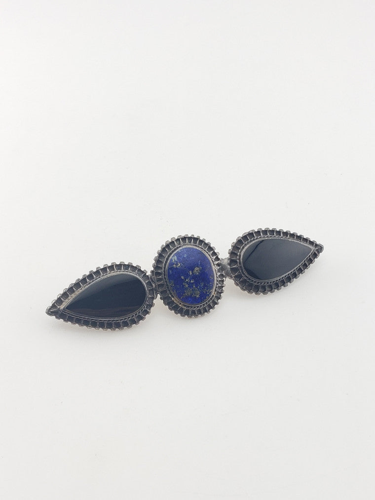 SS Vintage Black Onyx Brooch