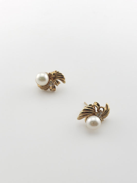 Akoya Pearl & Diamond Fan Studs