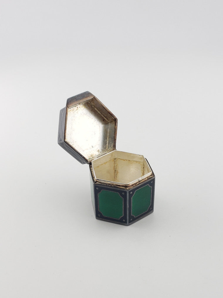 Art Deco Silver Green Enamel Box