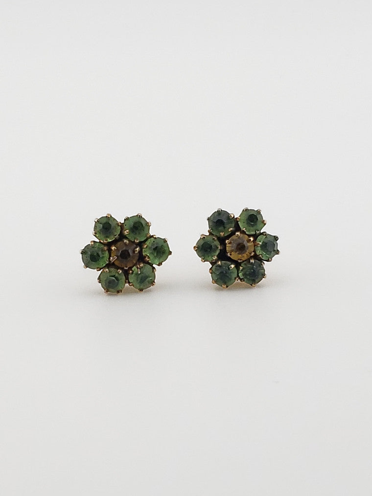 Green CZ Flower Earrings