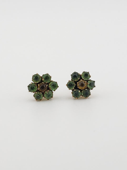Green CZ Flower Earrings