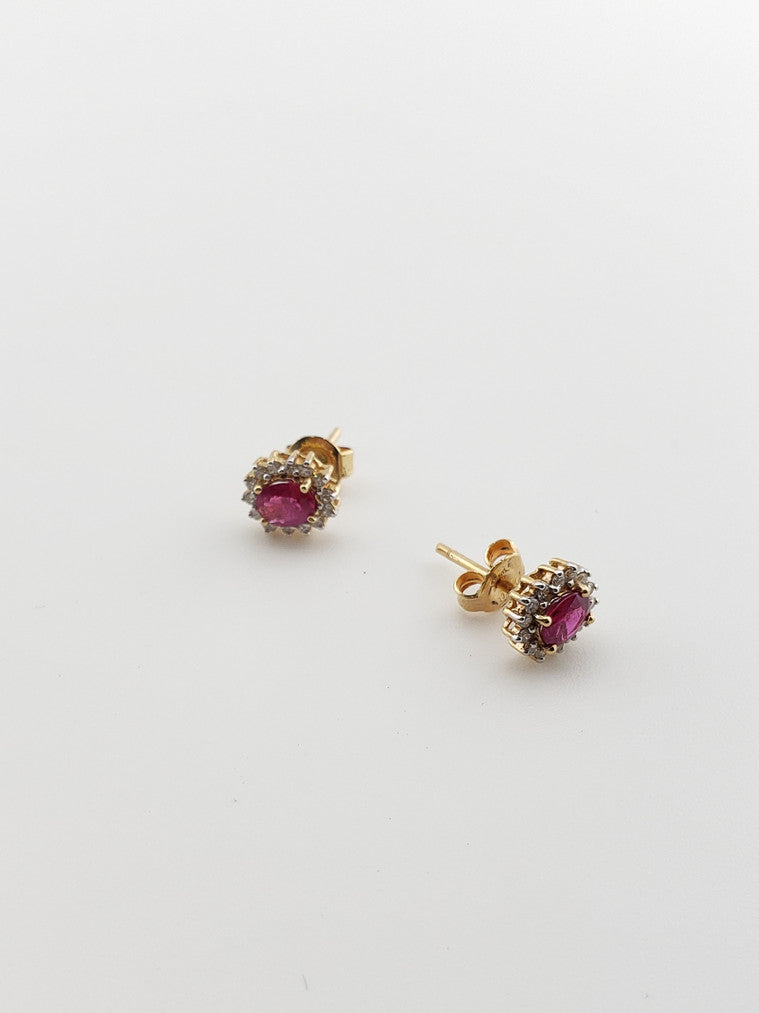 Oval Ruby and Diamond Studs