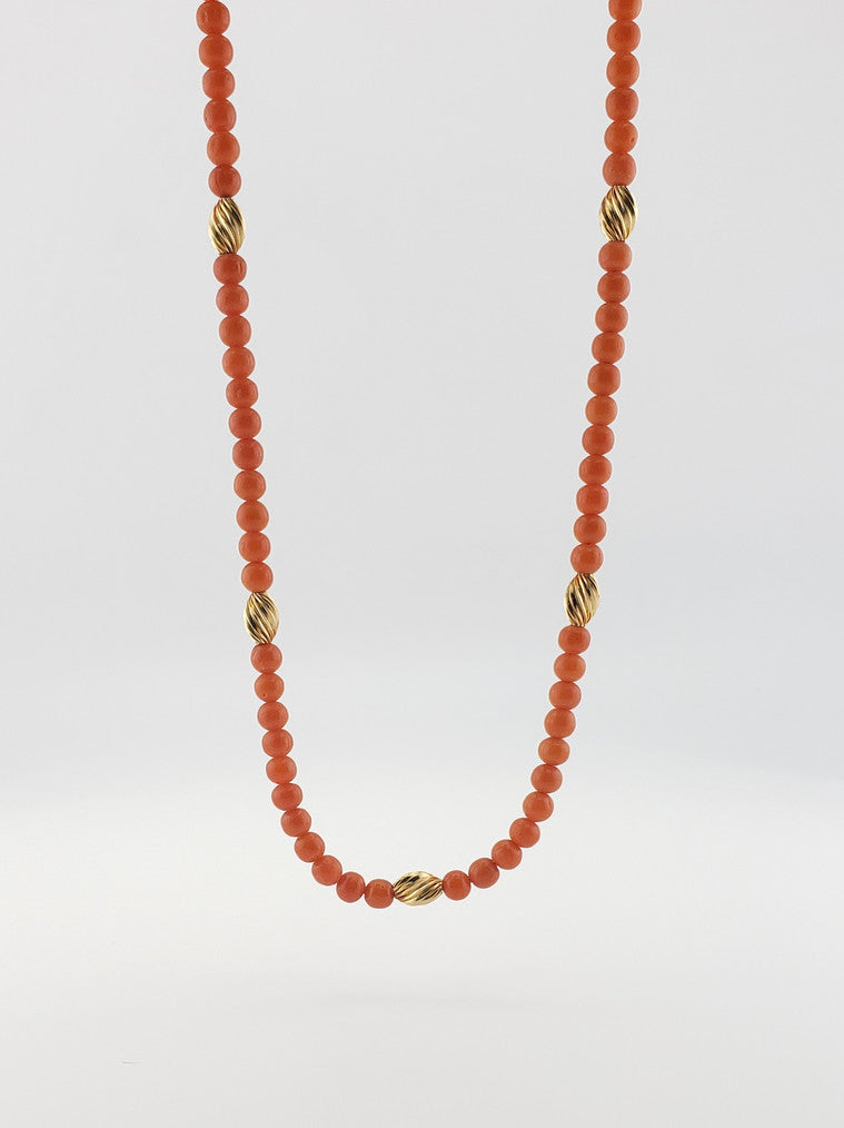 Coral and Gold Bead Strand 17"