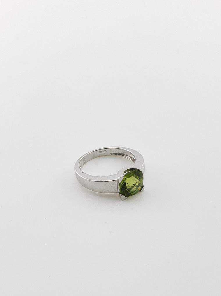 Cushion Cut Checkerboard Peridot Ring
