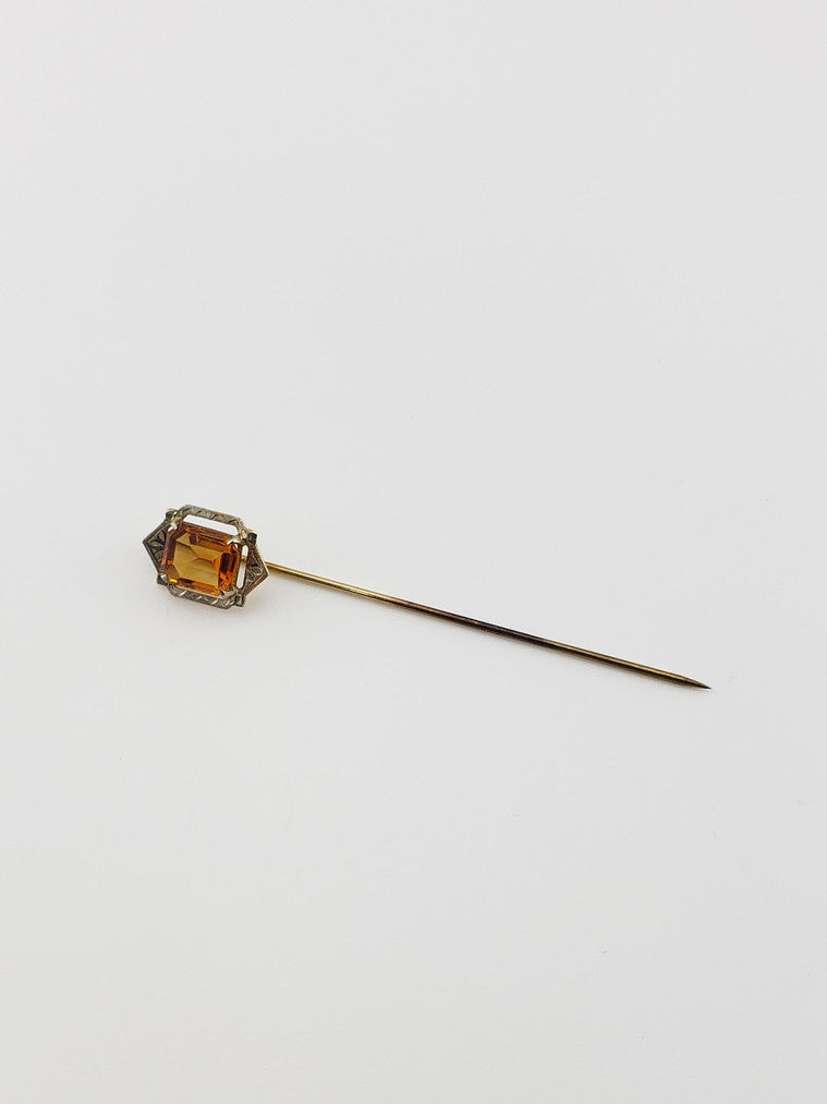Emerald Cut Citrine Pin