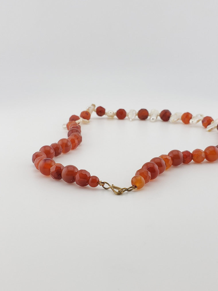 Faceted Carnelian and Finger Pearl Strand
