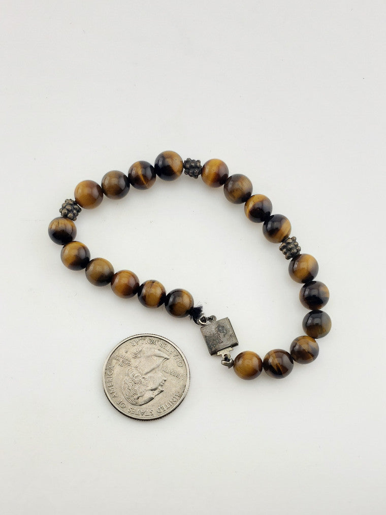 Tiger Eye Beaded Bracelet w/ SS
