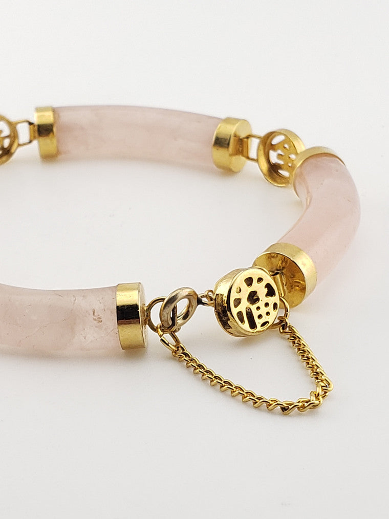 Gold Plate Round Pink Quartz Bar Bracelet