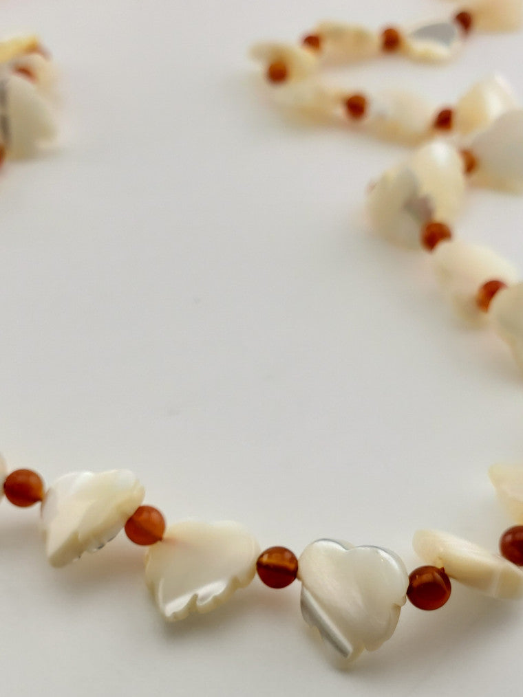 GF White Agate w/ Mother of Pearl Leaves Necklace