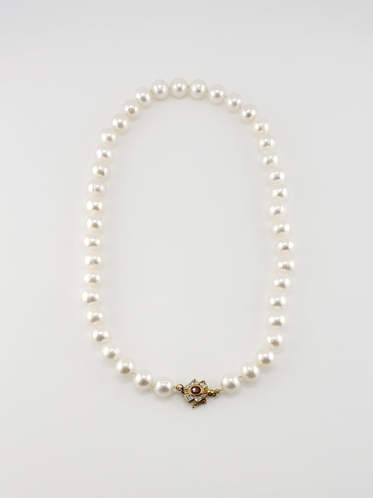 Pearl Strand #44- Ruby Clasp