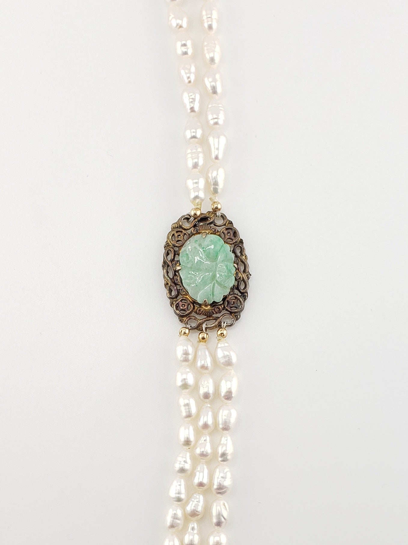 Triple Pearl Strand #52- w/ Jade