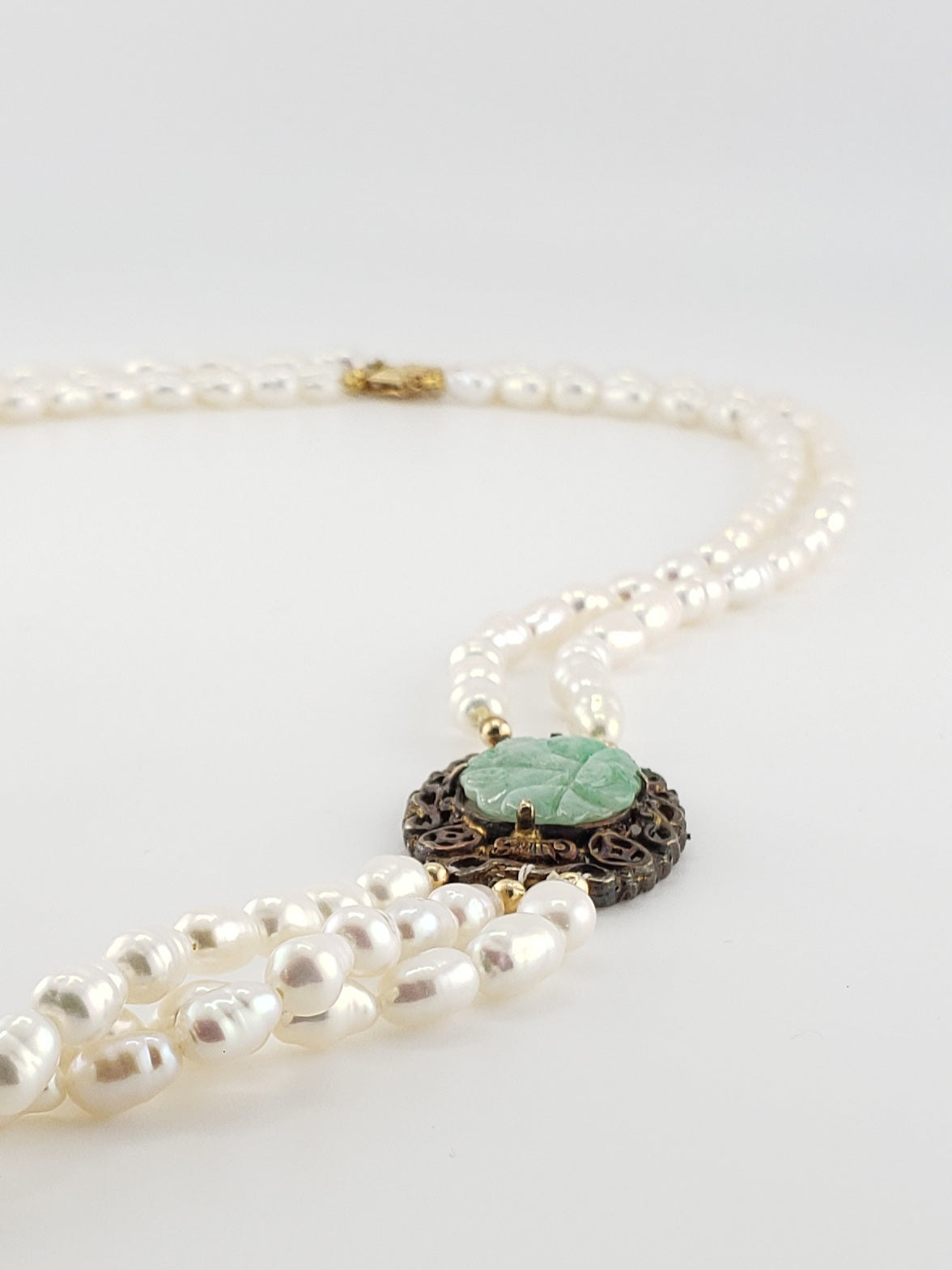 Triple Pearl Strand #52- w/ Jade