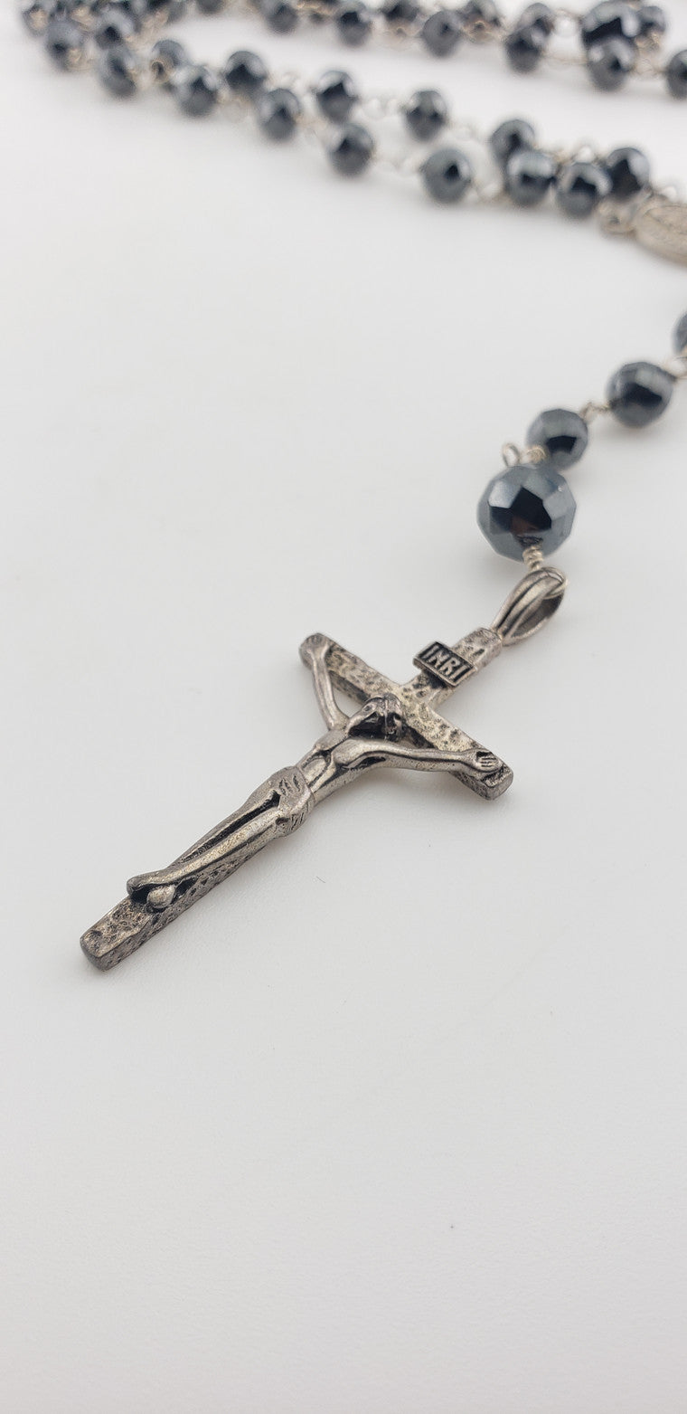 Silver Hematite Rosary