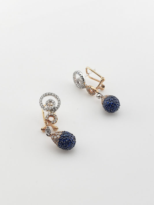 Mixed Gold Sapphire and Diamond Earrings